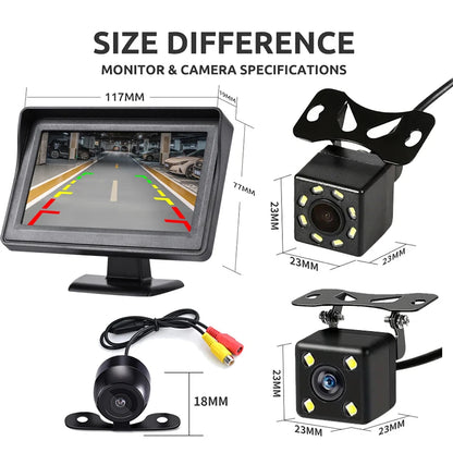 Cámara de Marcha Atrás con Cable y Visión Nocturna LED 170° – Kit con Monitor 4,3” para Coche, Camper y Furgoneta