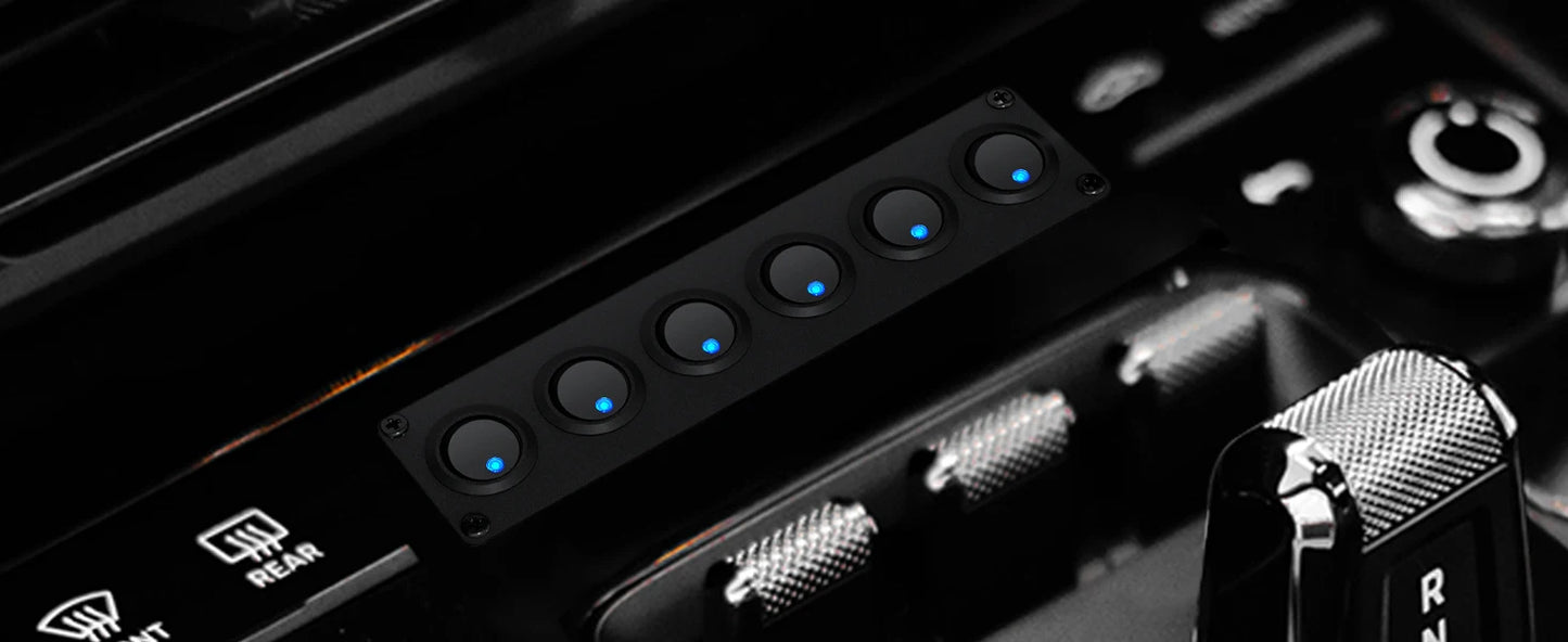 Panel de Interruptores de Aluminio 12V – 6 Interruptores con LED Azul