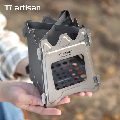 Hornillo Titanio Plegable - Ultraligero + Leña para Camping y Senderismo