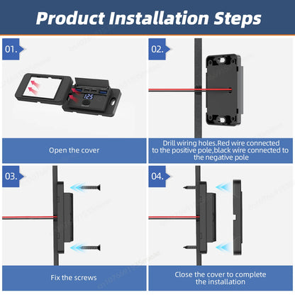 Toma USB Cuádruple 12–24V 84W con Interruptor y Voltímetro