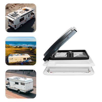 Ventilateur de plafond de camping-car 12V avec LED - 6 vitesses + double flux IP68 (28x28cm)