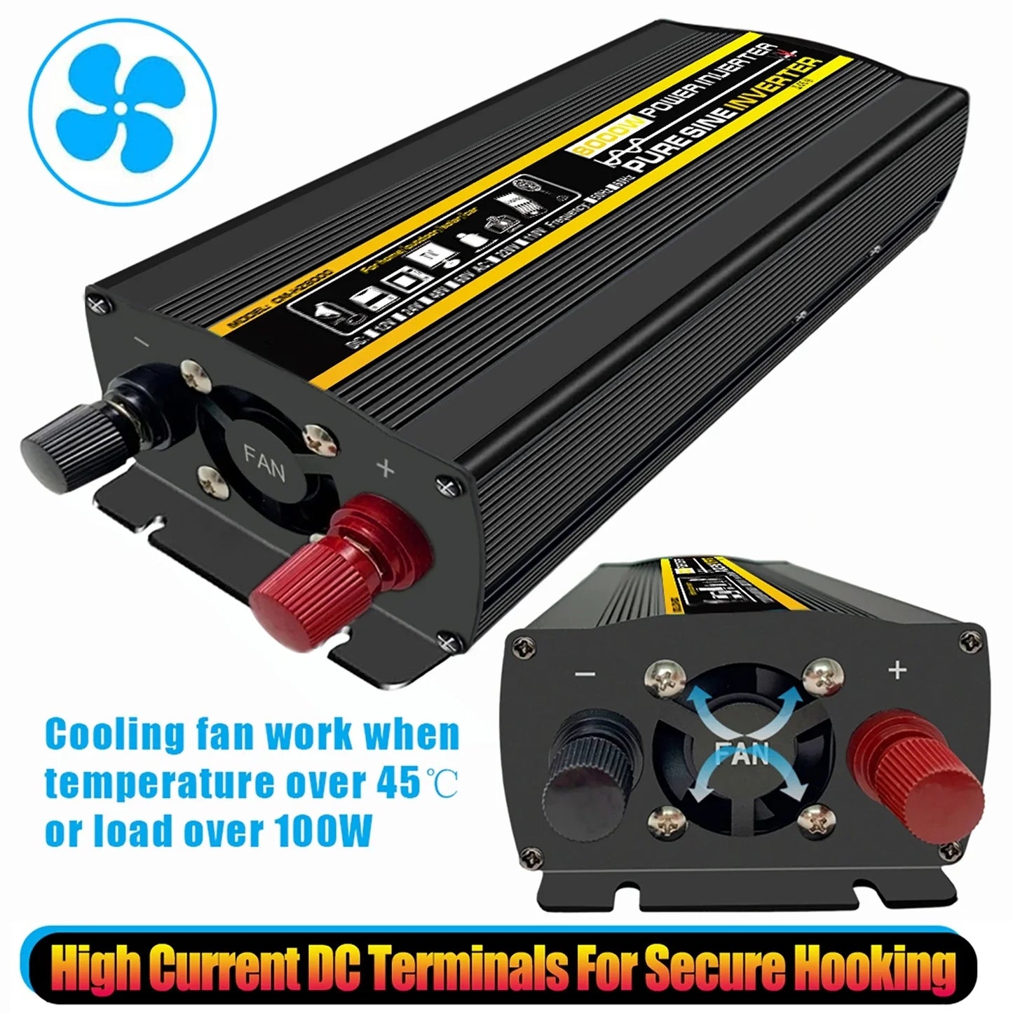 Inversor de Corriente Onda Pura Inteligente 12V/24V a 220V | 1500W–2000W Continuos con Pantalla Digital para RV y Camper