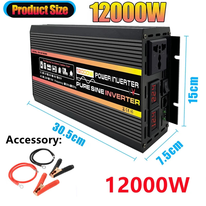 Inversor de Corriente Onda Pura Inteligente 12V/24V a 220V | 1500W–2000W Continuos con Pantalla Digital para RV y Camper