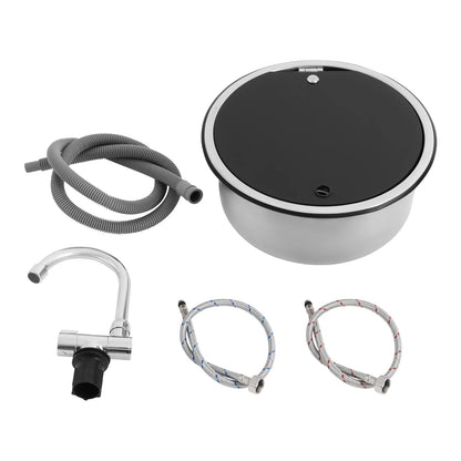 340mm Stainless Steel Sink with Folding Tap – For RVs, Campers and Yachts