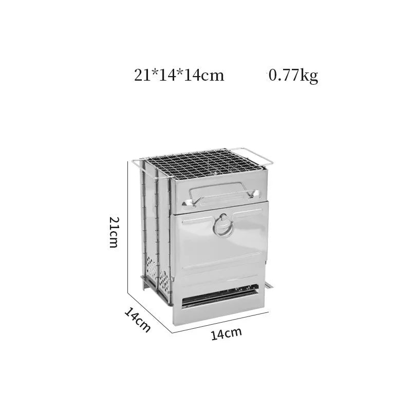 Hornillo Leña Acero Inox Plegable - Portátil + Bandeja Cenizas para Camping