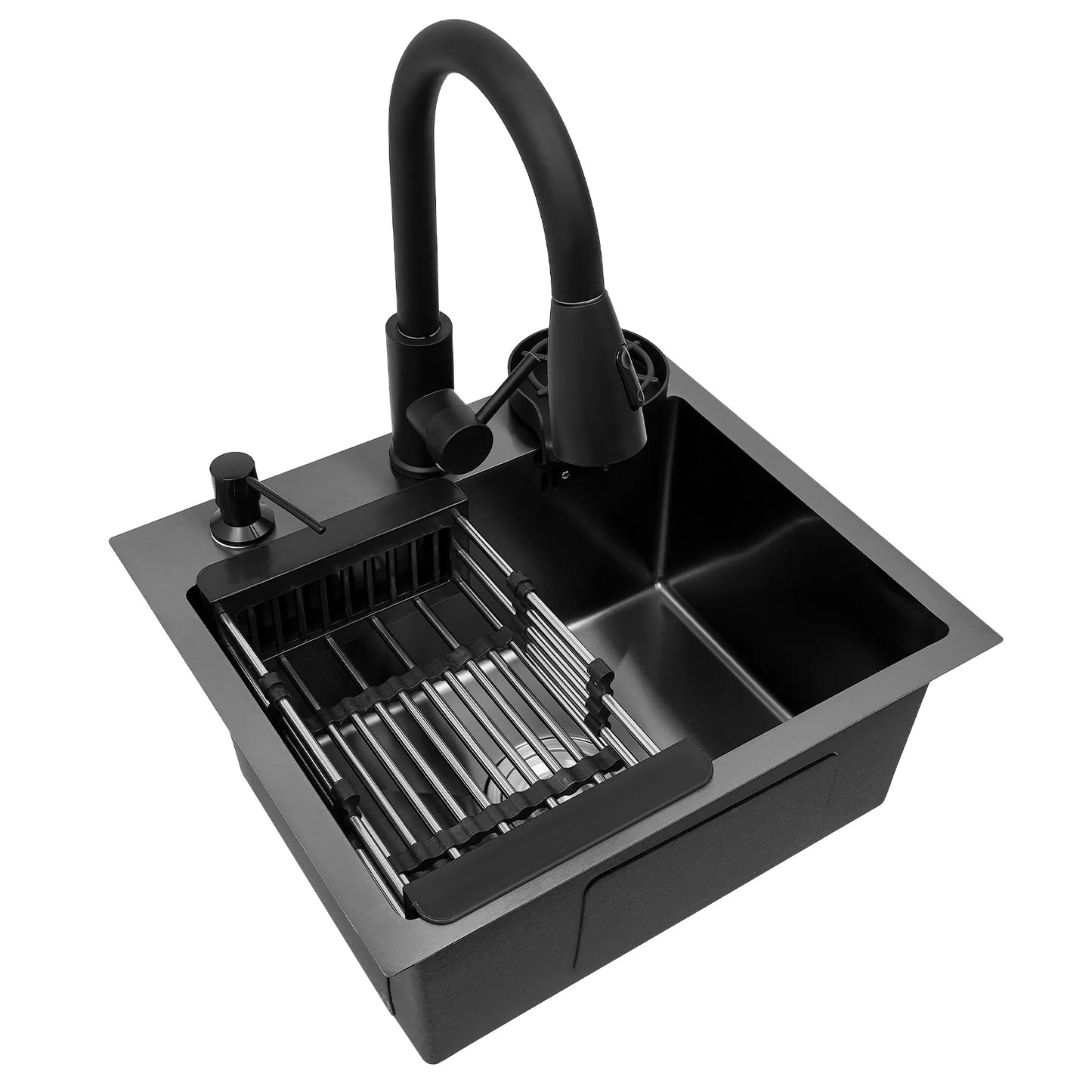 Stainless Steel Kitchen Sink with Pull-Out Tap, Black (40×45 cm) 