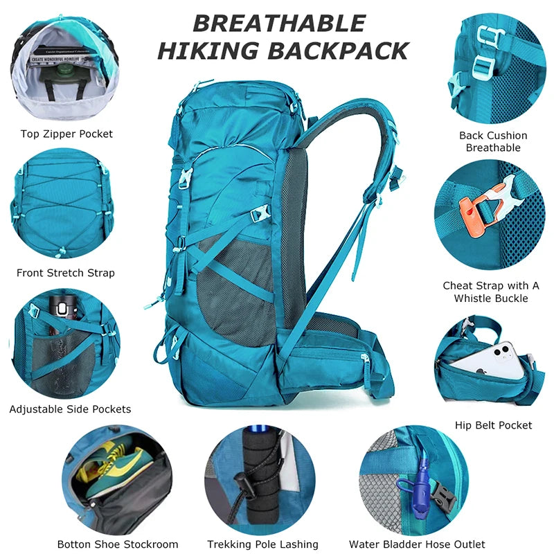 WEST TUNE External Frame Hiking Backpack - Durable Nylon · Rain Cover · Size L · Heavy Load
