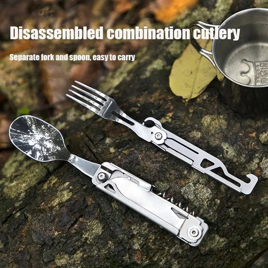 Cubiertos Plegables Acero Inox - Kit Portátil 3-en-1 para Camping y RV