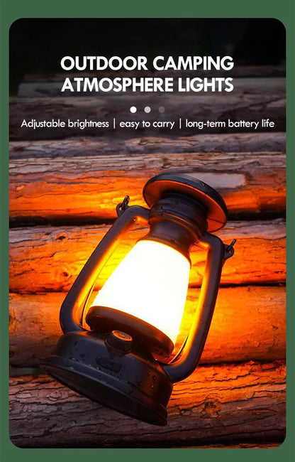 Lampe LED de camping rétro - Rechargeable USB-C + 3 modes d'éclairage (étanche)