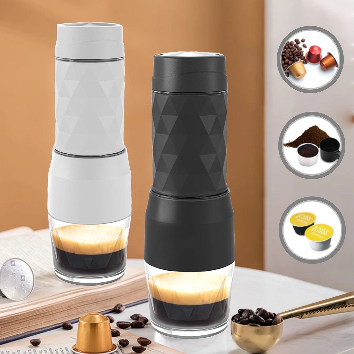 Cafetera Espresso Manual  - Sin Electricidad + 3-en-1 (Cápsulas/Molido)