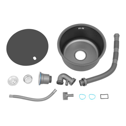Évier rond en acier inoxydable noir – Bac simple 40×20 cm pour cuisine