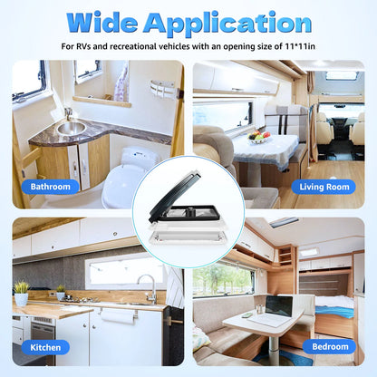 Claraboya de Techo 28×28 cm para RV y Camper – Ventilador Manual 12V con Luz LED IP68