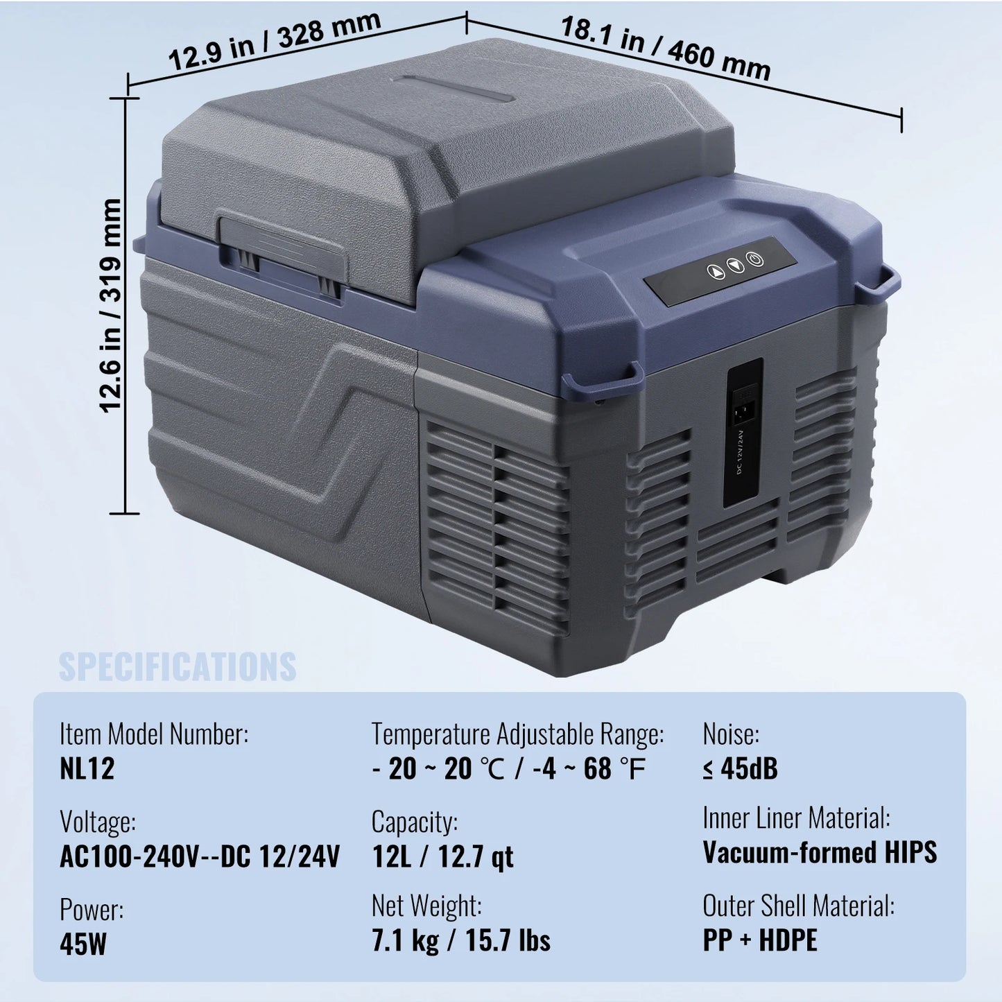 Nevera Portátil para Coche 12L – Frigorífico 12V/24V y 220V