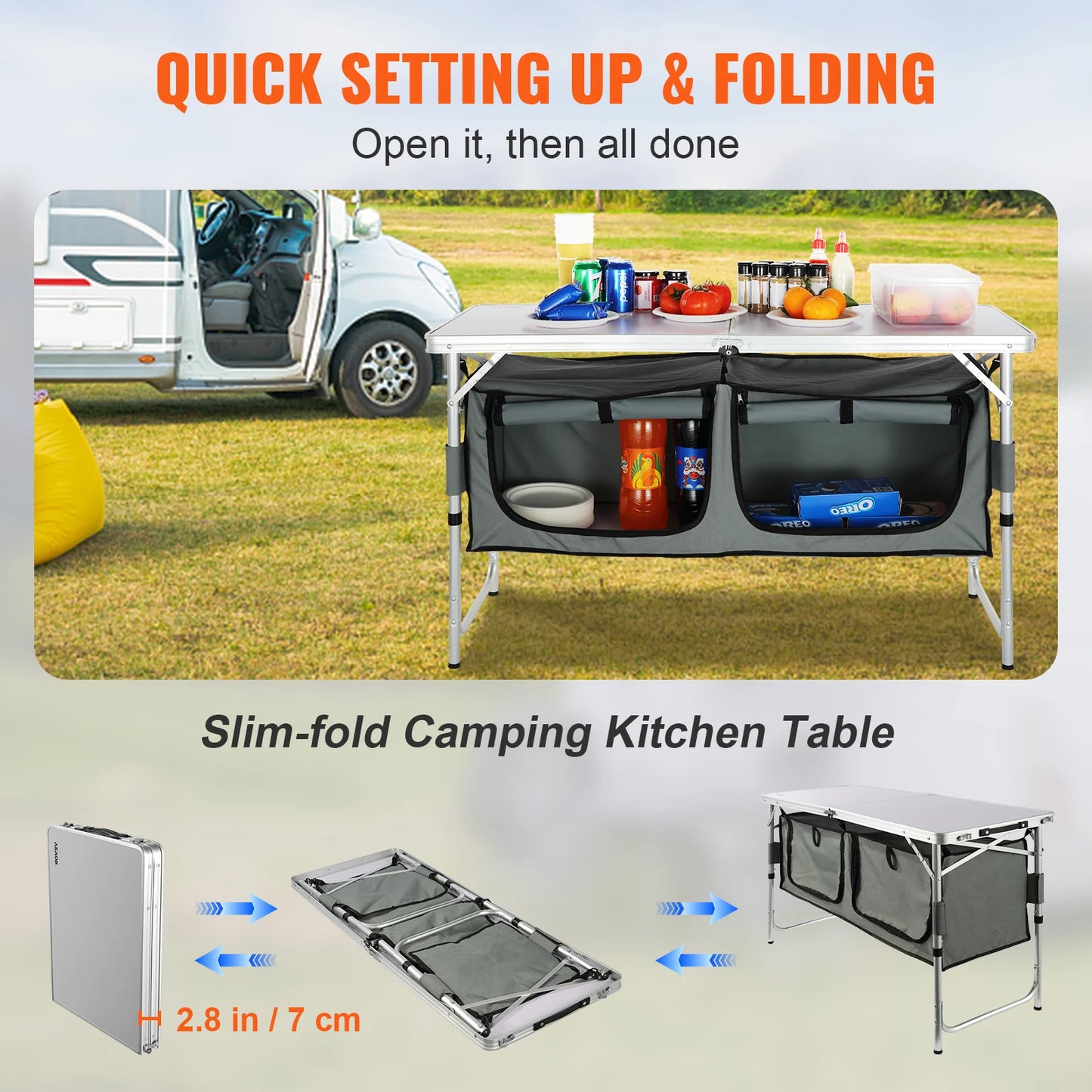 Mesa de Cocina Plegable de Camping VEVOR | Estación de Cocina Portátil para Camper, RV y Exterior