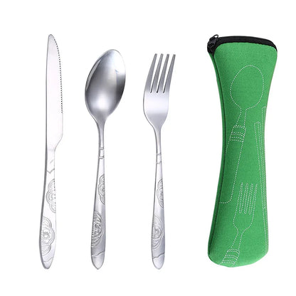Couverts Acier Inox avec Étui - Set 3 Pièces + Néoprène (Camping/VR)