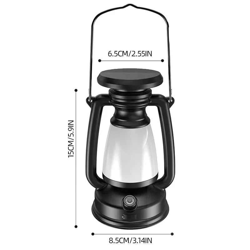 Lampe LED de camping rétro - Rechargeable USB-C + 3 modes d'éclairage (étanche)