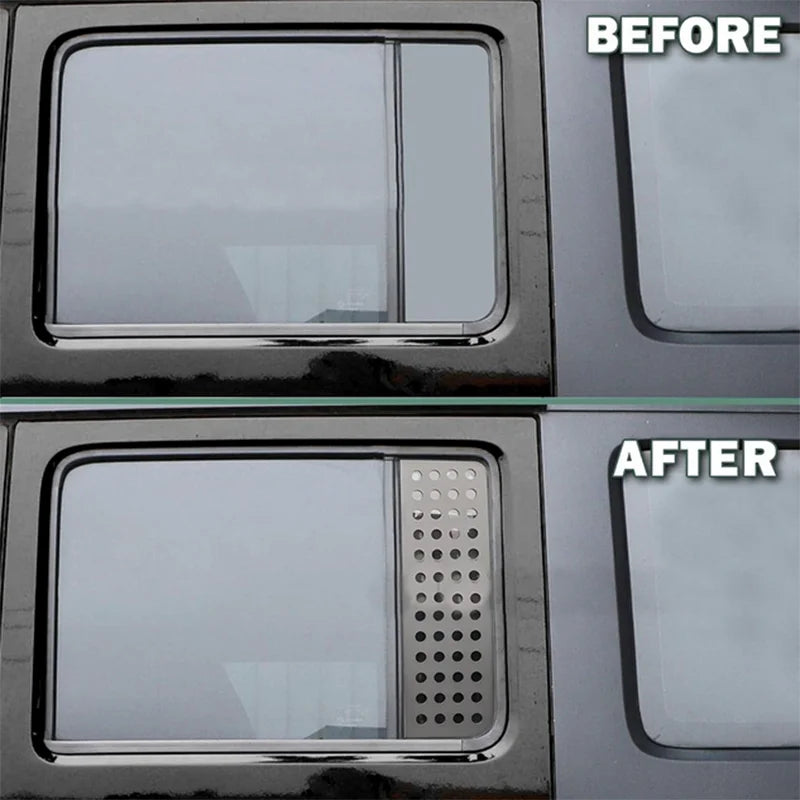 Cache décoratifs pour vitres triangulaires arrière – Métal noir (Voir dimensions)