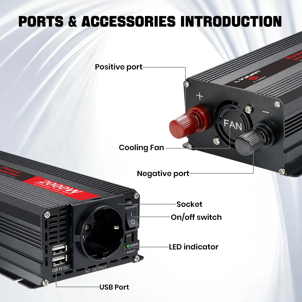 Inversor de Corriente 12V a 220V Onda Modificada con Pantalla LCD | 750W–1300W Continuos para RV, Camper y Vehículos