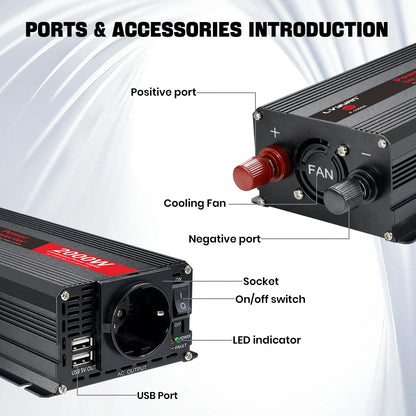 Inversor de Corriente 12V a 220V Onda Modificada con Pantalla LCD | 750W–1300W Continuos para RV, Camper y Vehículos
