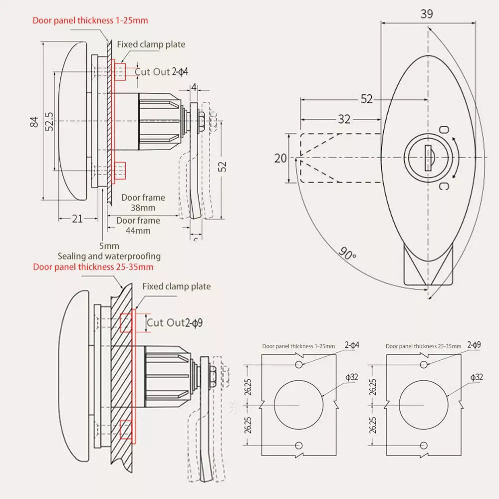 Cerradura Ovalada  Negra con Llave para Puerta de Caravana y Motorhome – Modelo 2007
