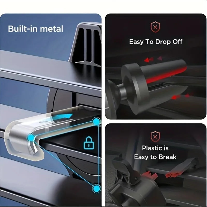 Comparativa de sujetadores para automóvil, metal reforzado versus plástico, detalles de seguridad y durabilidad.