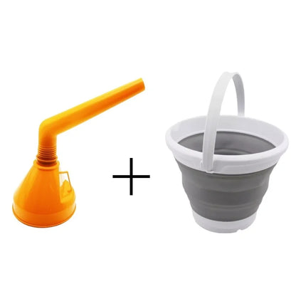 Motorhome Water Filler Funnel + 10L Collapsible Silicone Bucket – Filler for Caravan, Camper Van, and Outdoor Camping Toilets