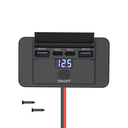 Toma USB Cuádruple 12–24V 84W con Interruptor y Voltímetro