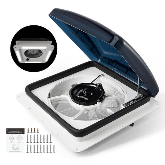 Ventilateur de plafond de camping-car 12V avec LED - Silencieux + Double flux (28x28cm)