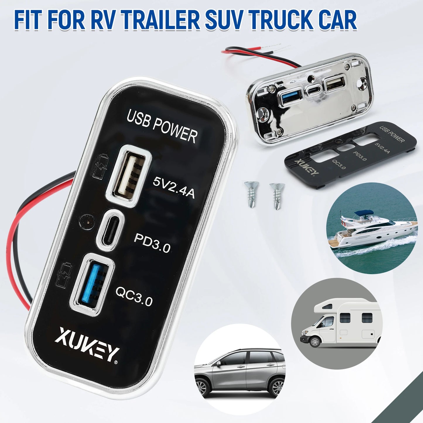 Cargador USB + PD 12–24V para Vehículos