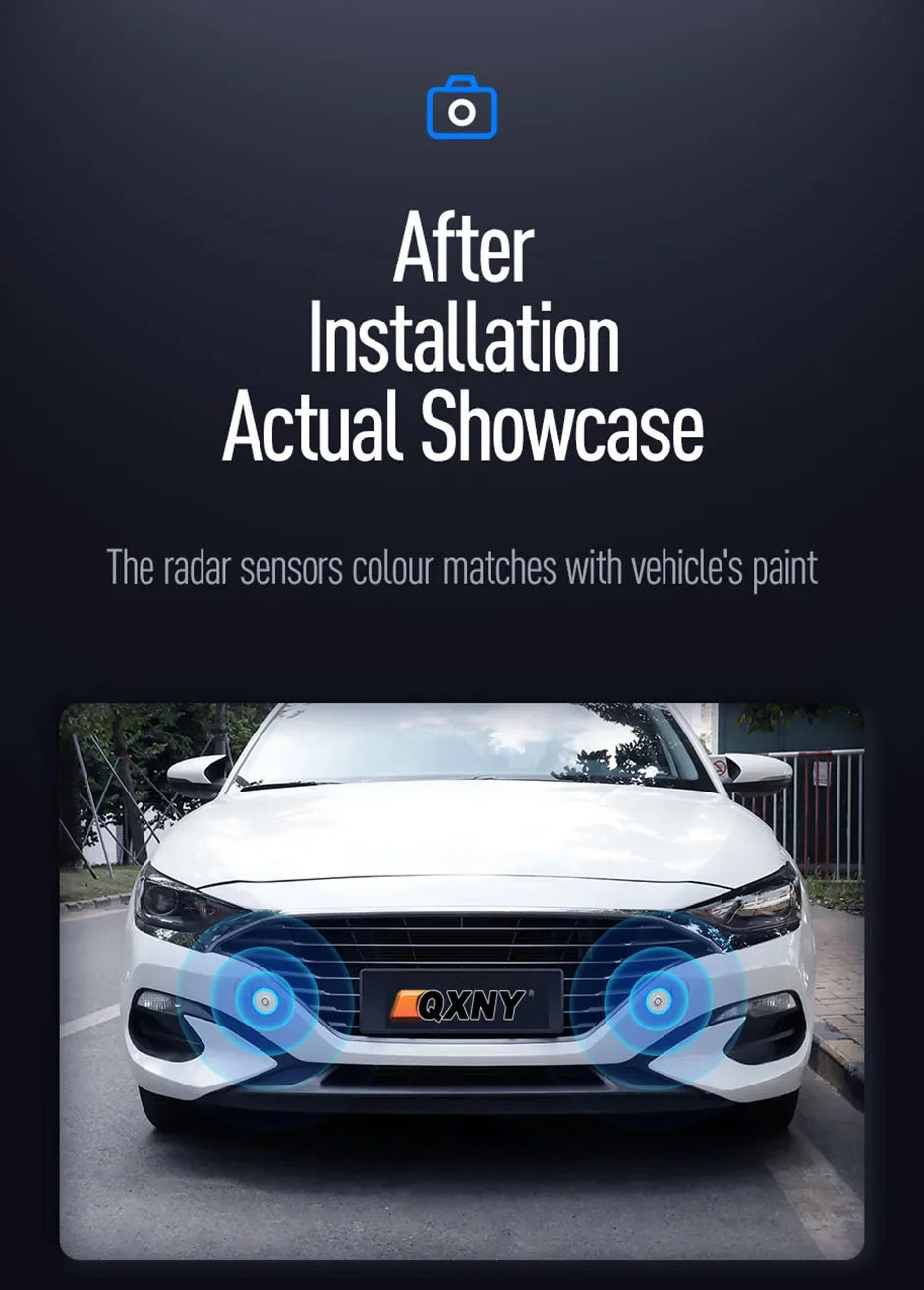 Sensor de Aparcamiento Delantero Invisible QXNY – Radar Ultrasónico con Alarma Sonora, Detección 0,3–1 m, 12V