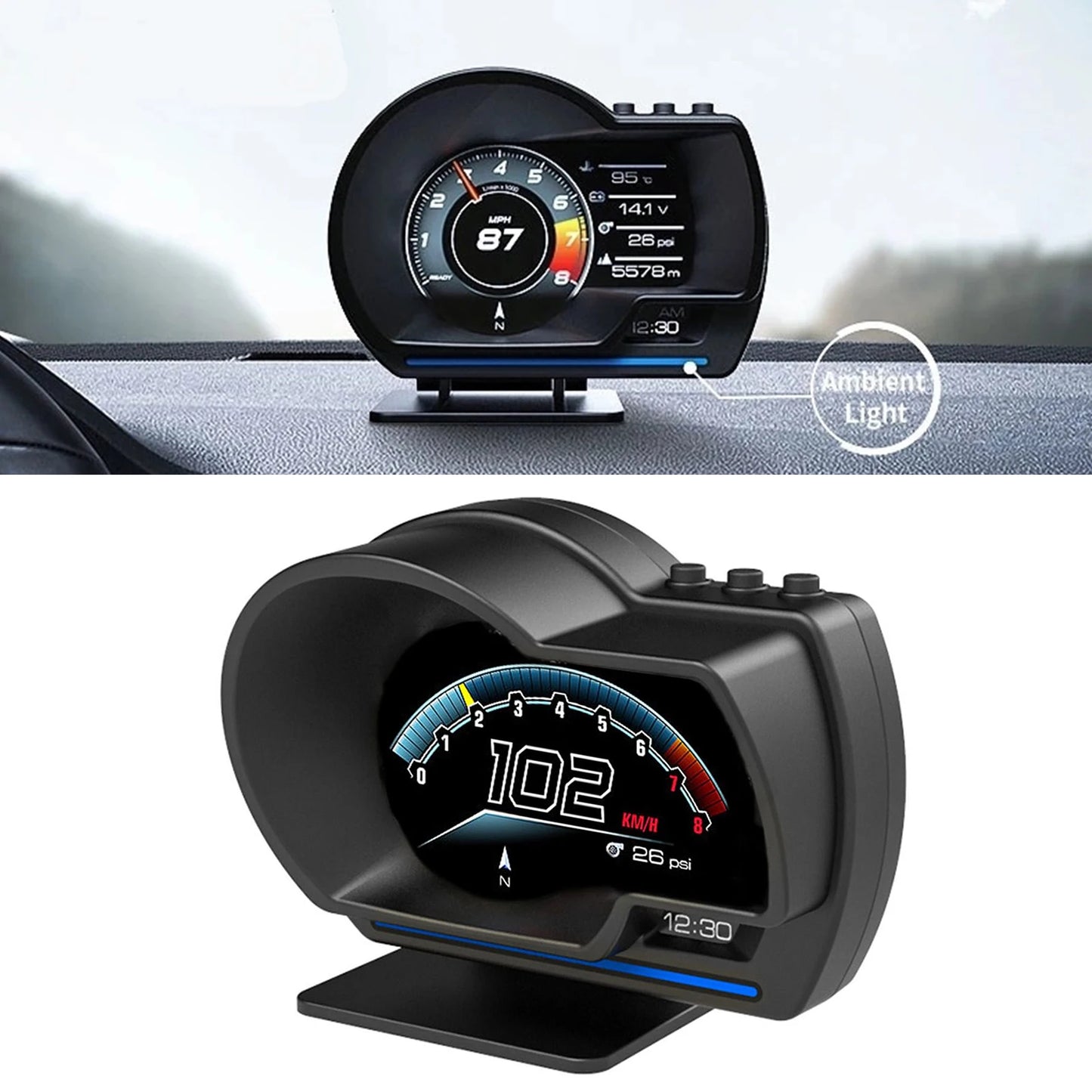 HUD Head Up Display OBD2 + GPS Universel – Tachymètre Numérique 3”, RPM, Turbo, Alarmes et Données en Temps Réel