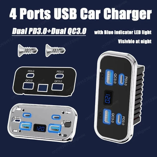 Cargador USB Empotrable 12–24V con Carga Rápida (PD + QC)
