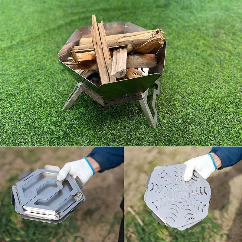 estufa de hoguera plegable para acampar