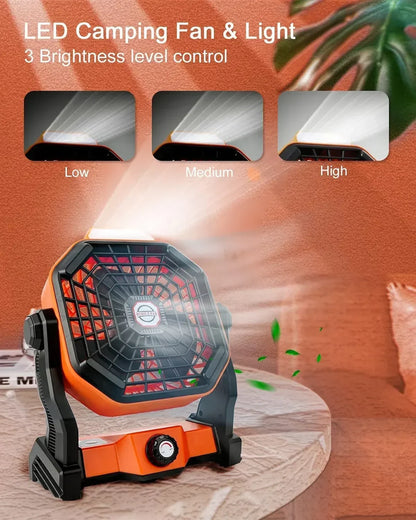 Ventilador LED Recargable para Camping | Batería 7800mAh, 3 Velocidades, Gancho Integrado