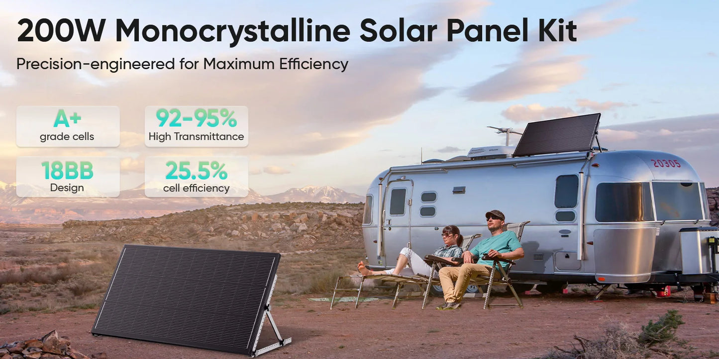 Panel Solar Monocristalino 200W 12V para Camper y Hogar