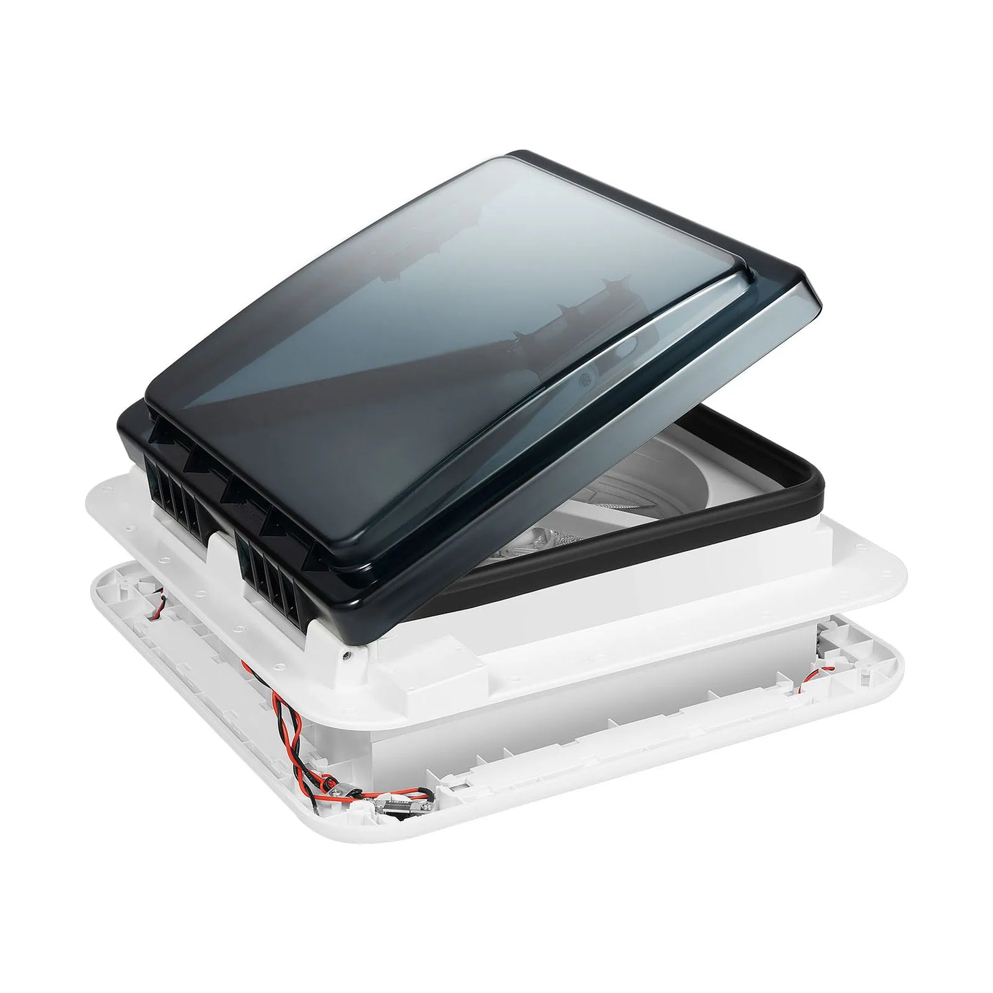 Claraboja con Ventilador 12V para RV y Camper | Extractor de Techo 28×28 cm con Luz LED y 6 Velocidades