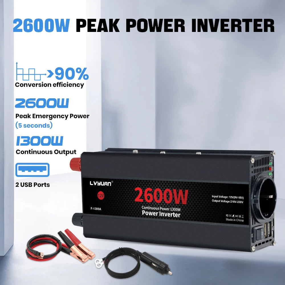Inversor de Corriente 12V a 220V Onda Modificada | 1500W–4000W | Enchufe EU | Para RV y Camper