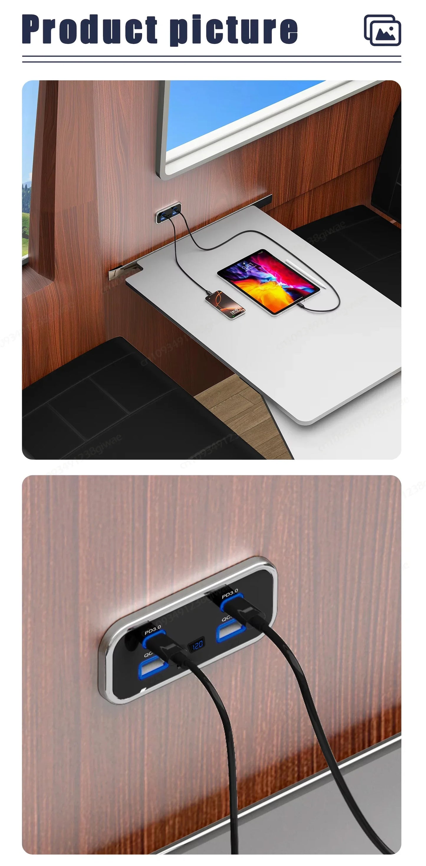 Cargador USB Empotrable 12–24V con Carga Rápida (PD + QC)