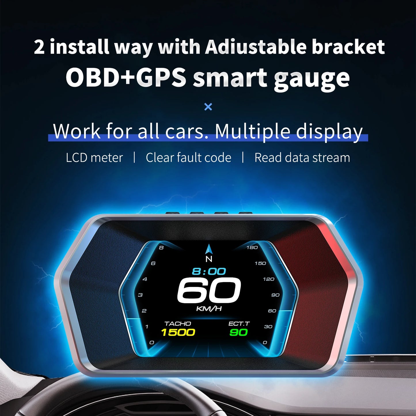 HUD ZMFJH P17 OBD2 + GPS – Head Up Display 3.5” Proyector Digital para Parabrisas con Alarma de Velocidad
