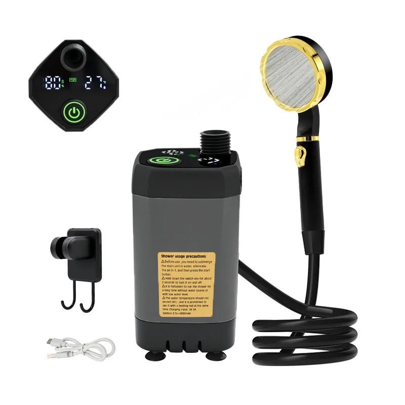 Camping Shower Kit with 6000mAh Rechargeable Pump 