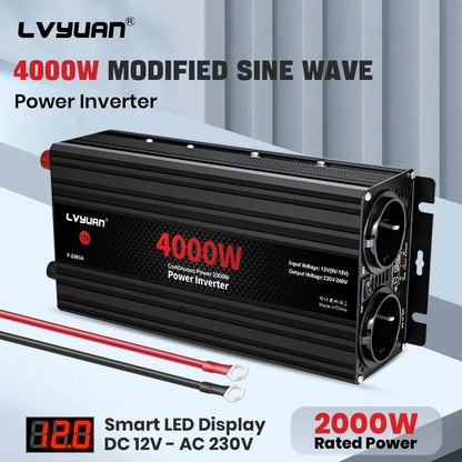 Inversor de Corriente 12V a 220V Onda Modificada | 1500W–4000W | Enchufe EU | Para RV y Camper