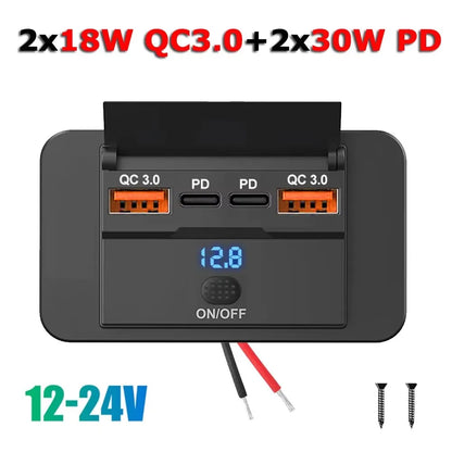 Cargador USB Empotrable 12–24V con PD y QC3.0