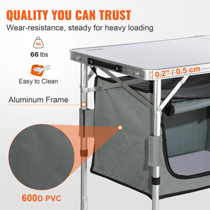 Mesa de Cocina Plegable de Camping VEVOR | Estación de Cocina Portátil para Camper, RV y Exterior
