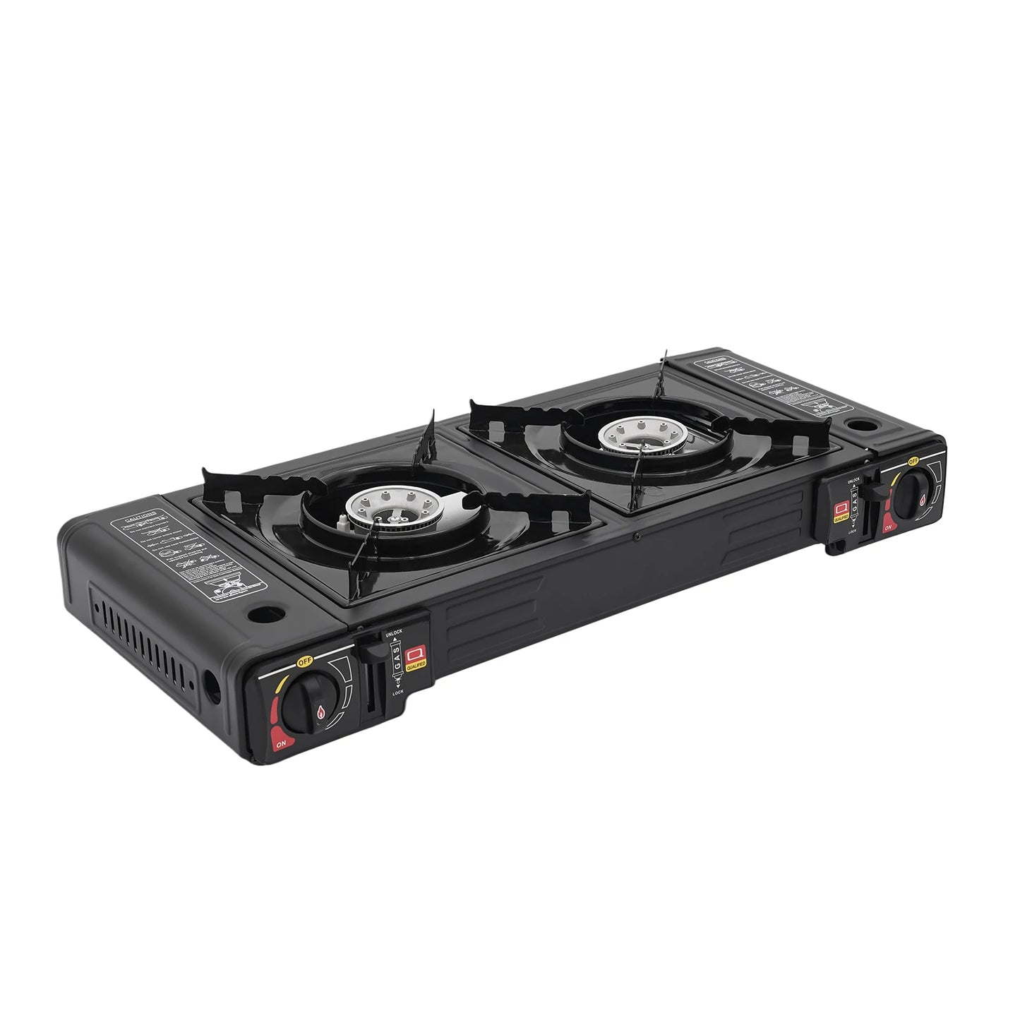 Réchaud de camping 2 feux 2500W - Allumage piézoélectrique + Gaz butane (3-5 personnes)