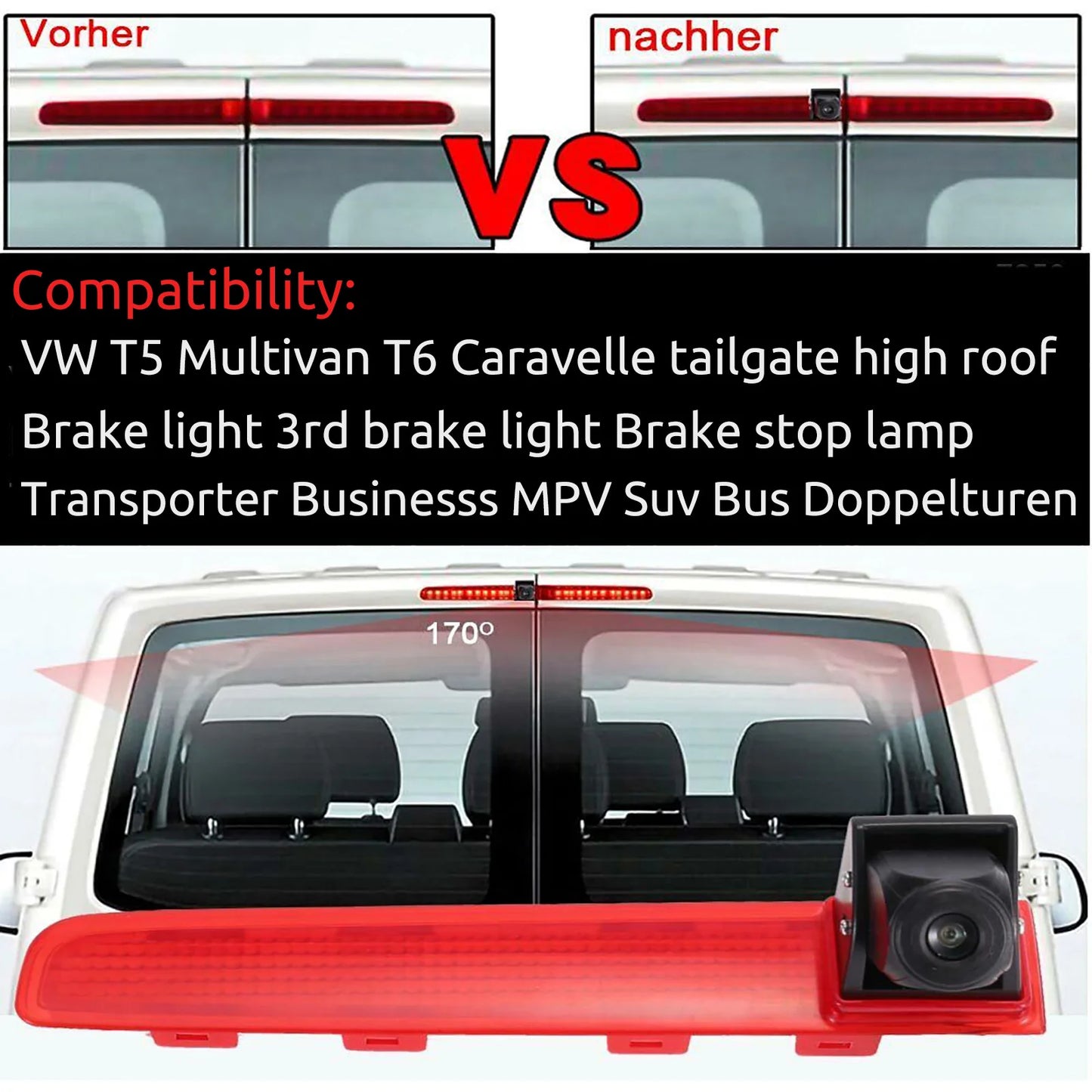 VW T5/T6 Puertas Abatibles - Cámara Marcha Atrás 170° en Luz de Freno