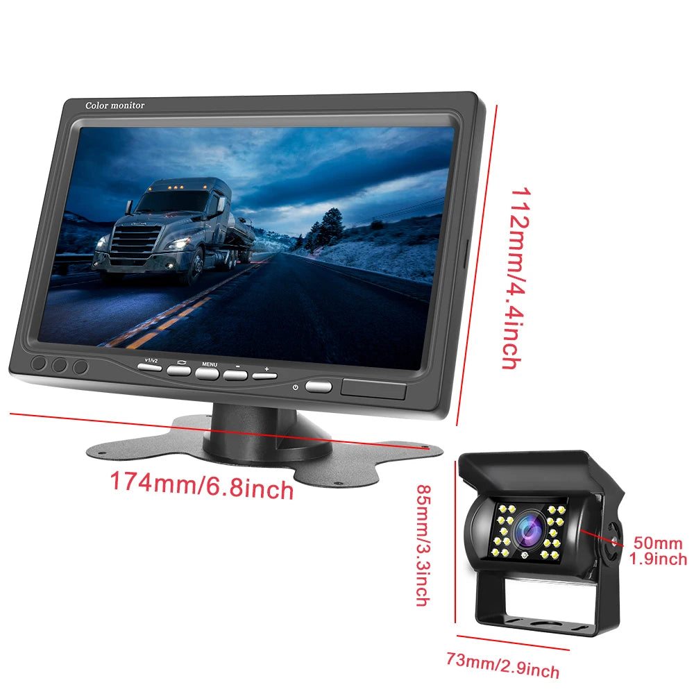Kit Cámara de Marcha Atrás con Monitor LCD de 7” y Visión Nocturna IR para Camper, RV, Camión y Autobús