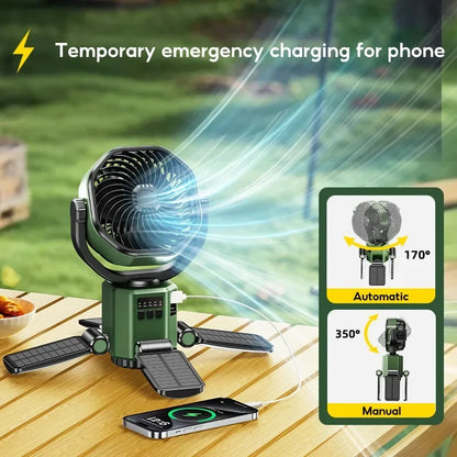 Ventilateur de camping 3-en-1 - 6000mAh + Lumière LED + Power Bank (Pliable)