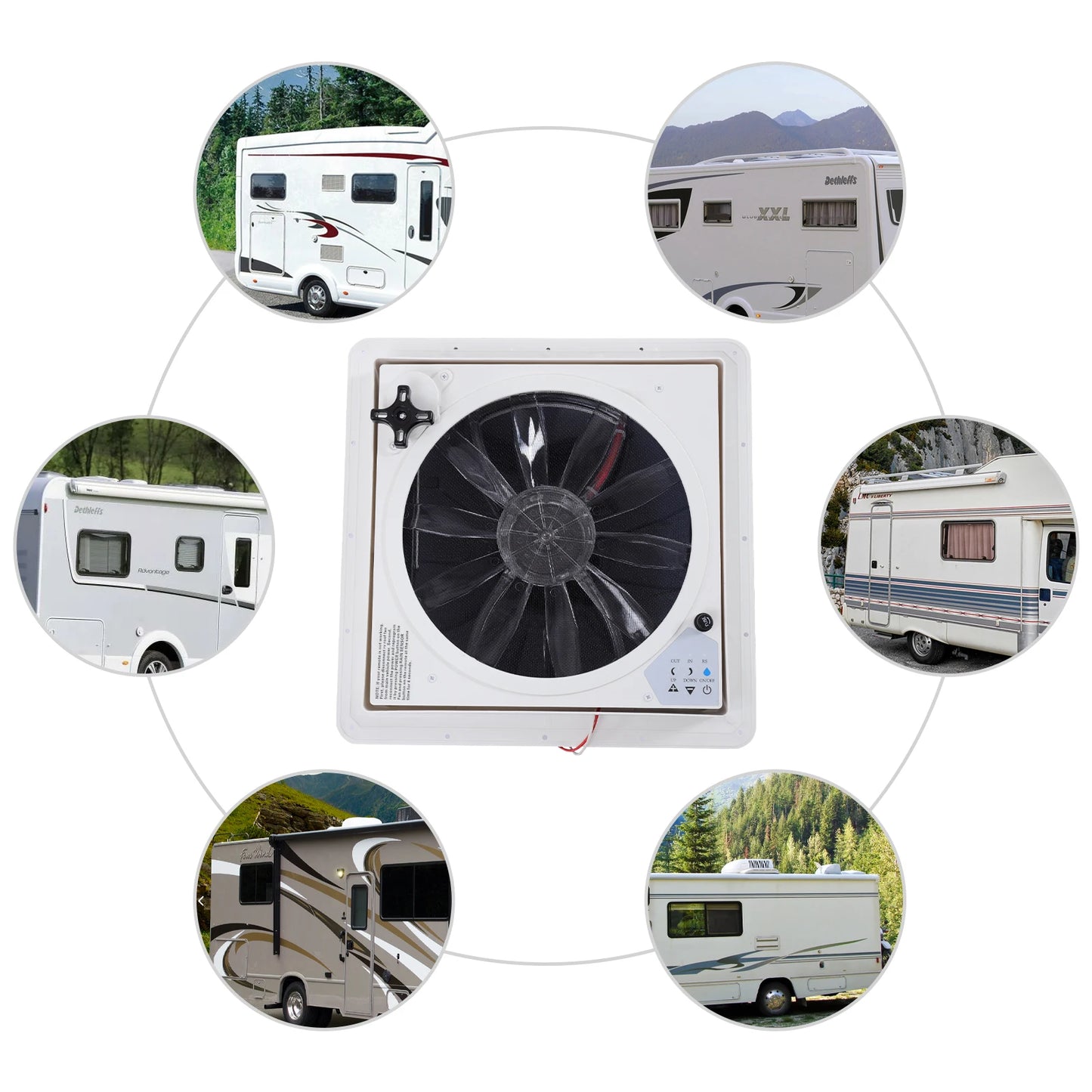 Ventilateur de plafond RV Premium - Télécommande + Capteur de pluie + Voix (36cm)