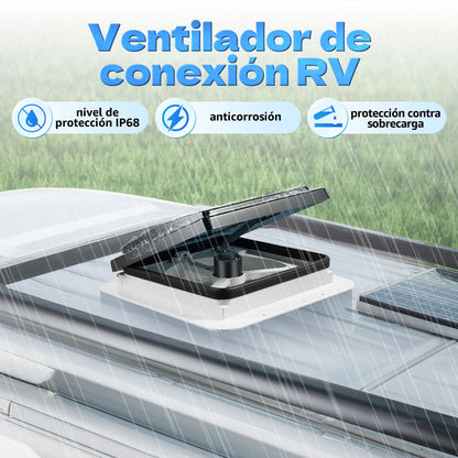 Ventilateur de plafond de camping-car 12V avec LED - 6 vitesses + double flux IP68 (28x28cm)