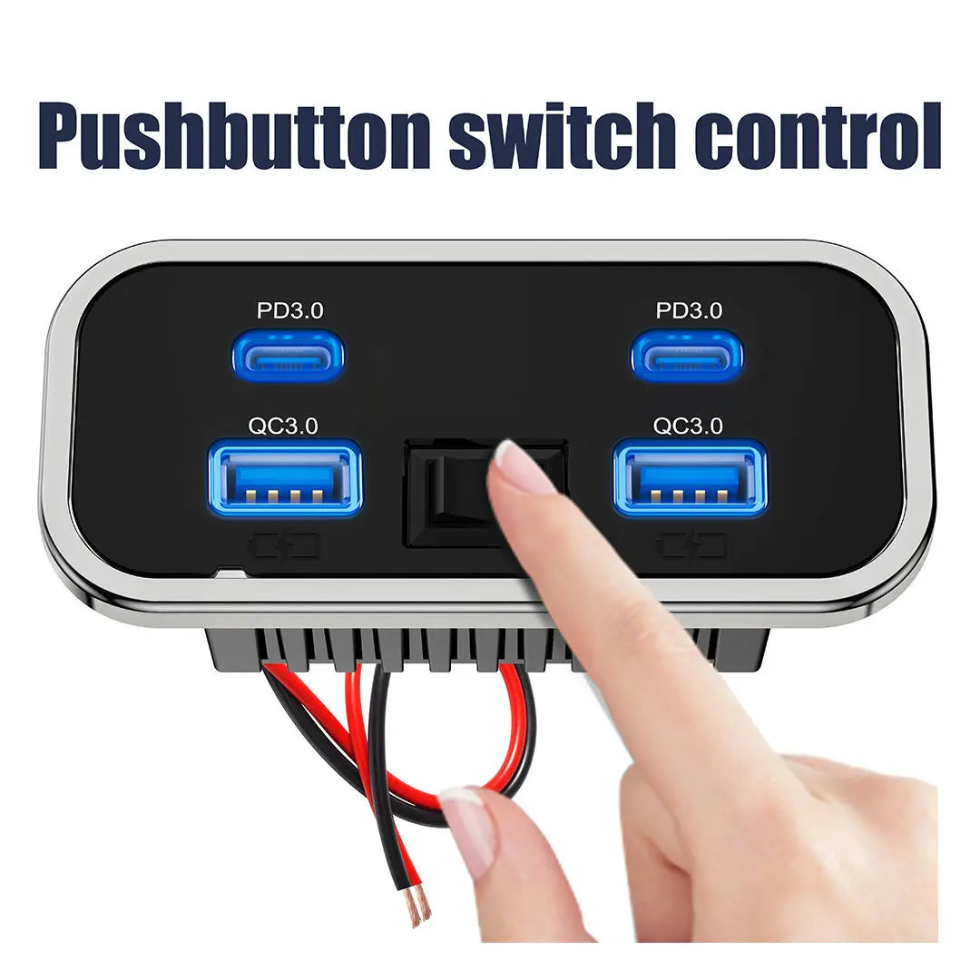 Cargador USB Empotrable 12–24V con Carga Rápida (PD + QC)